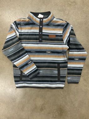 Cinch Kids Striped Pullover Jacket in Gray, Black, White & Tan